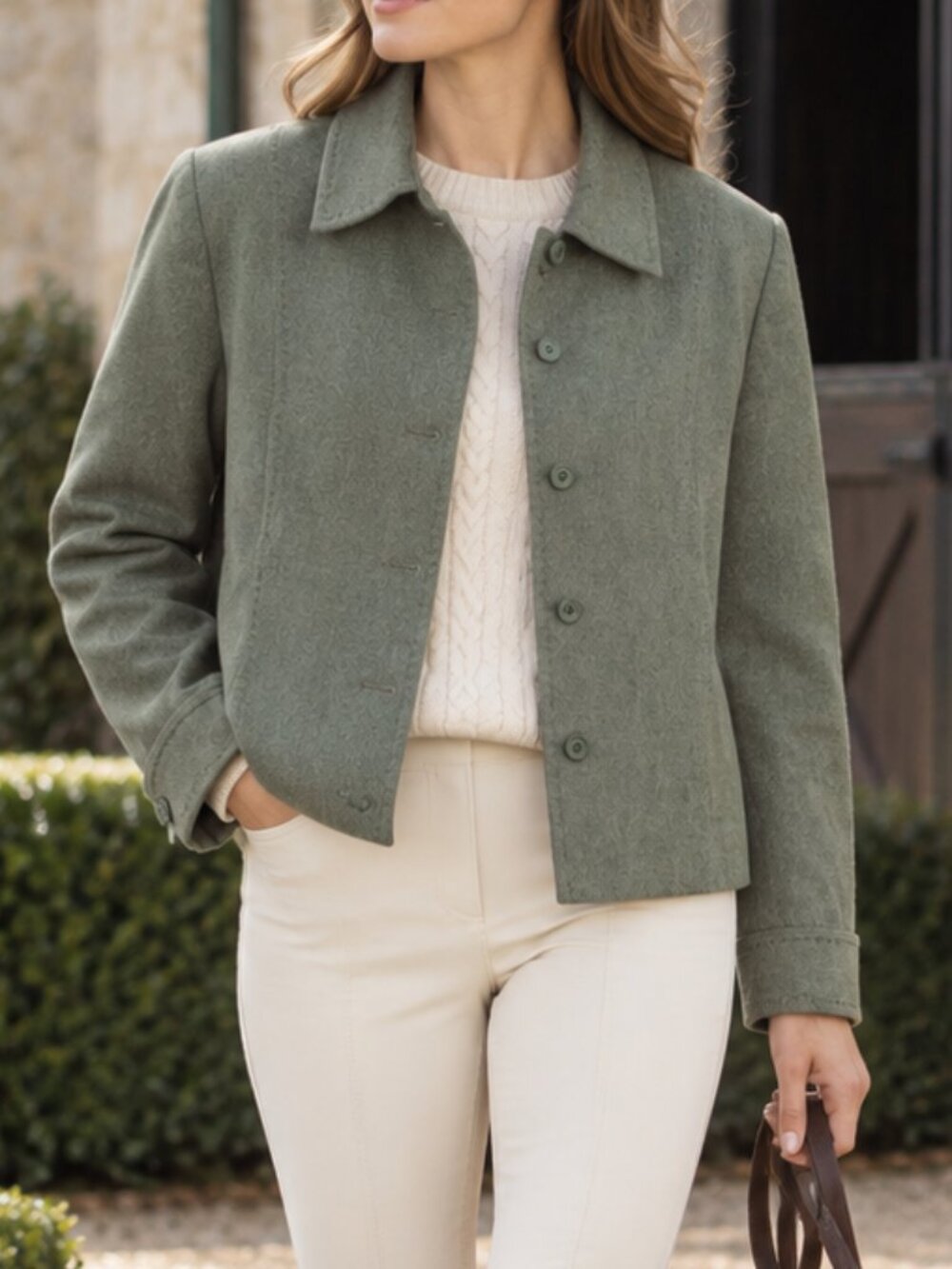 Pendleton 100% Virgin Wool Sage Green Tailored Jacket Petite 12 Made USA - Picture 2 of 9